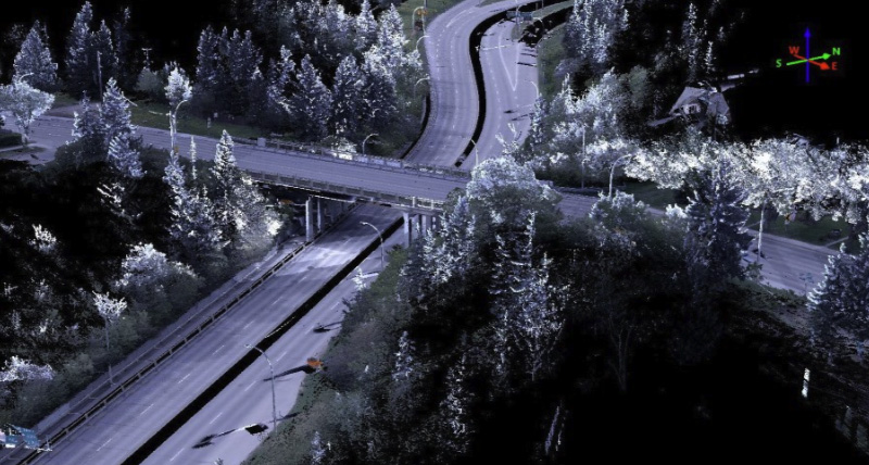 Leica Geosystems | 3D coloured point cloud of a highway collected by Leica Pegasus TRK for urban planning.